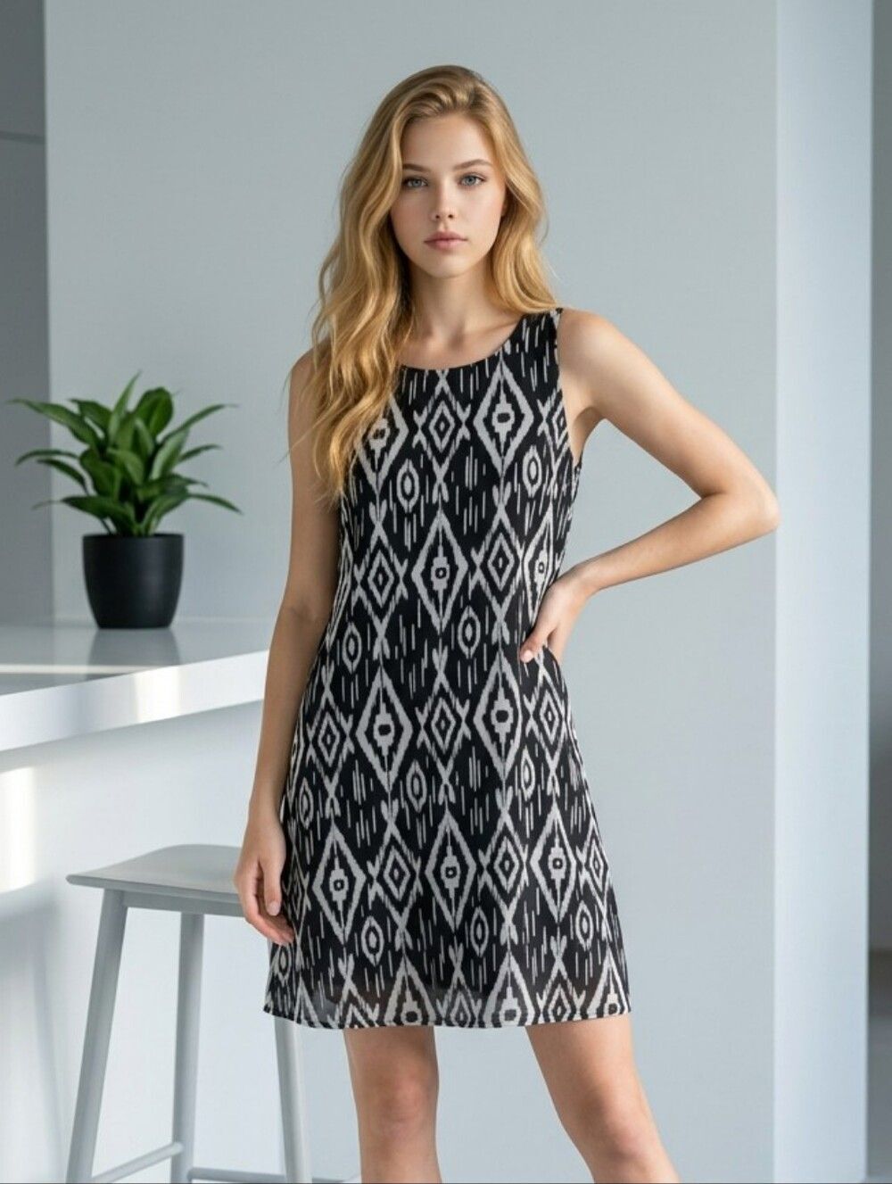 Francesca's Alya Small 2/4 Black Chiffon Aztec Tribal Sleeveless Dress Boho-chic